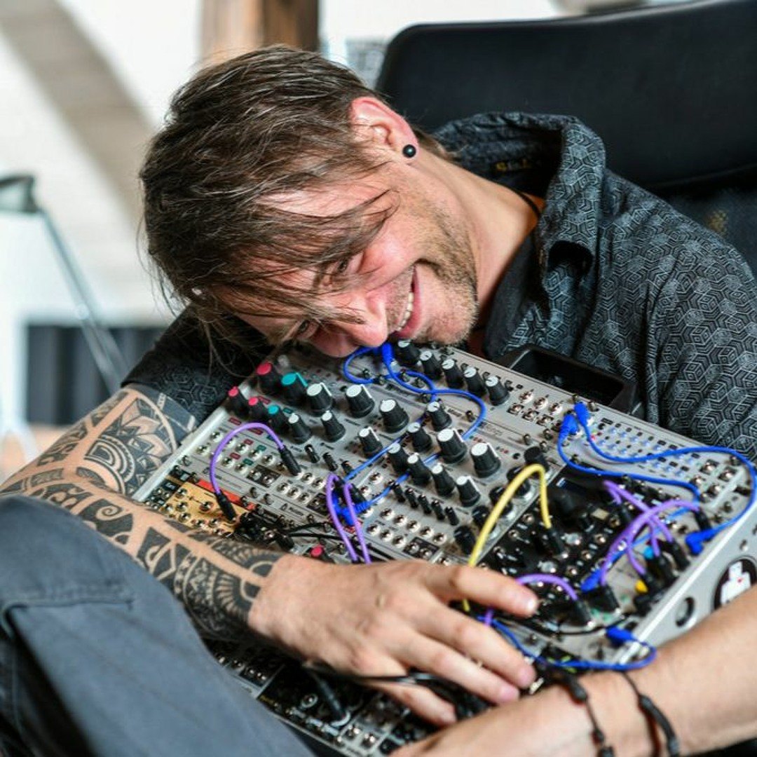 Ralph K. Freund, producer behind Solar Spectrum, pictured with modular synthesis equipment.