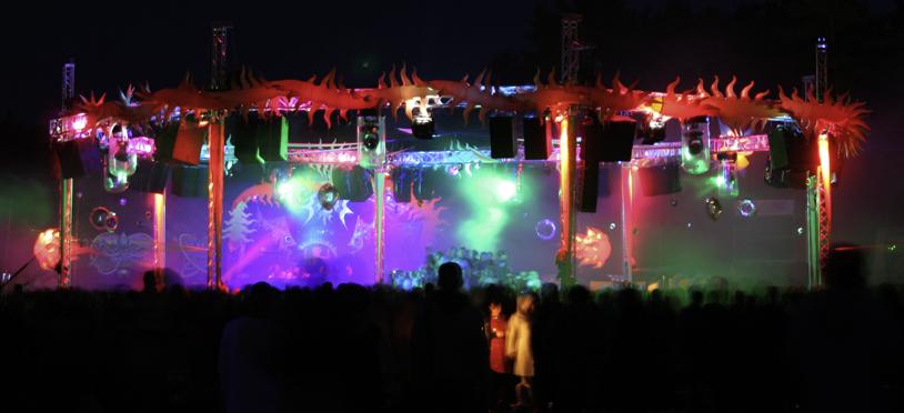 Night view of the illuminated VooV Experience mainfloor in 2005.